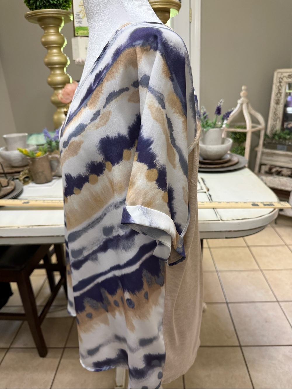 EST 1946 V-Neck Tie-Dye Dolman Blouse in Navy and Beige Large - Picture 3 of 7